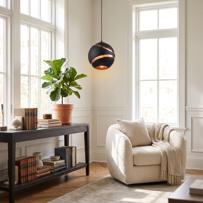 Eclisse Dorata Glass Globe Pendant Copper Band Hanging Light