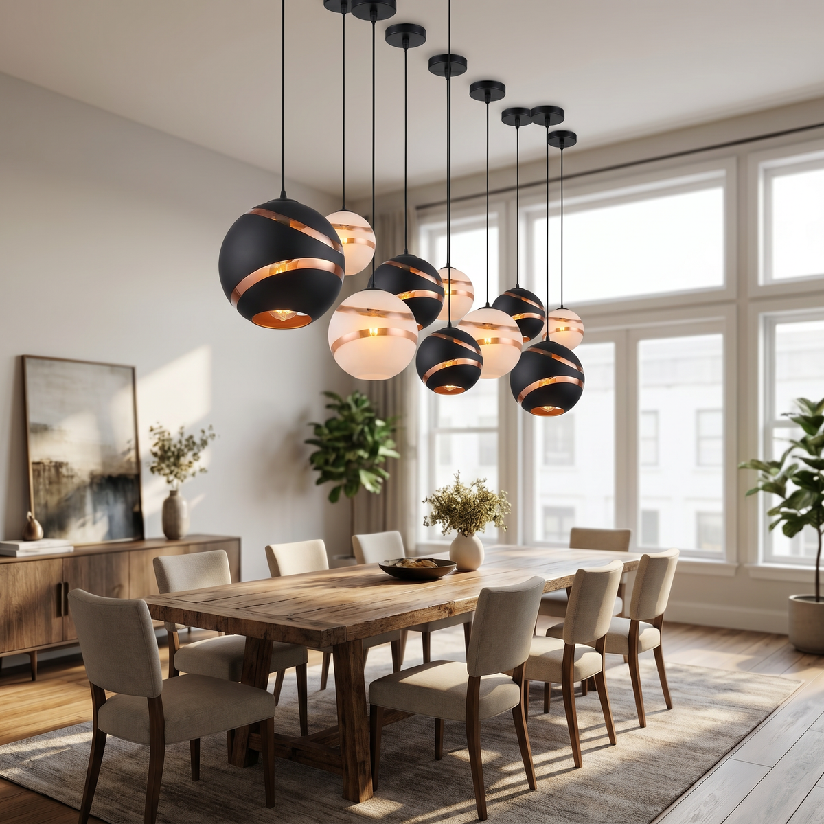 
Eclisse Dorata Glass Globe Pendant Copper Band Hanging Light