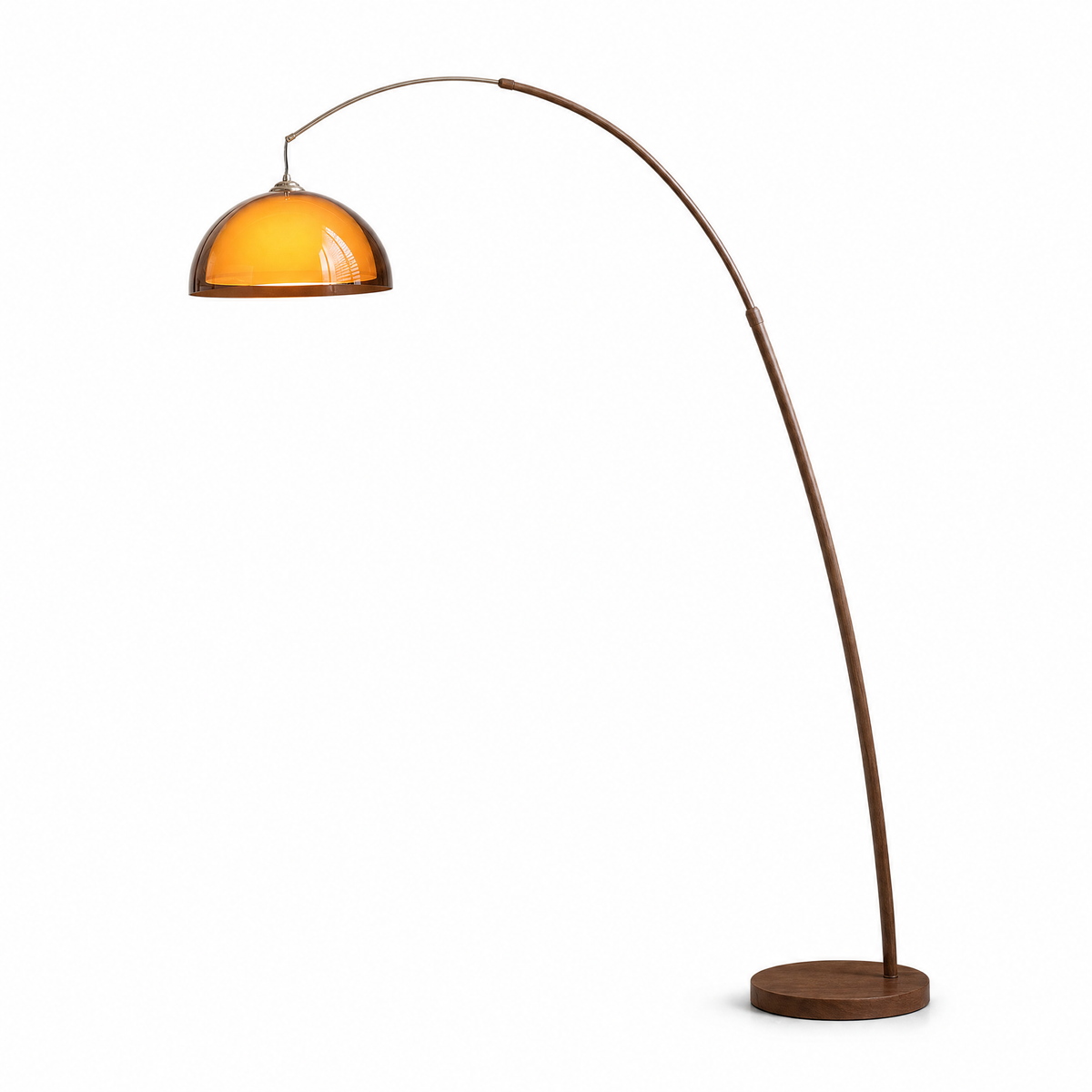 
Ventoro Arc Floor Lamp Walnut Wood Standing Light with Amber Dome Shade