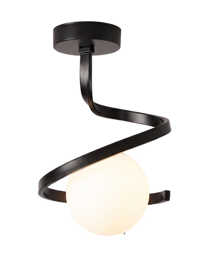Spirale Lunare Ceiling Light Wrought Iron Curl with Matte Glass Globe